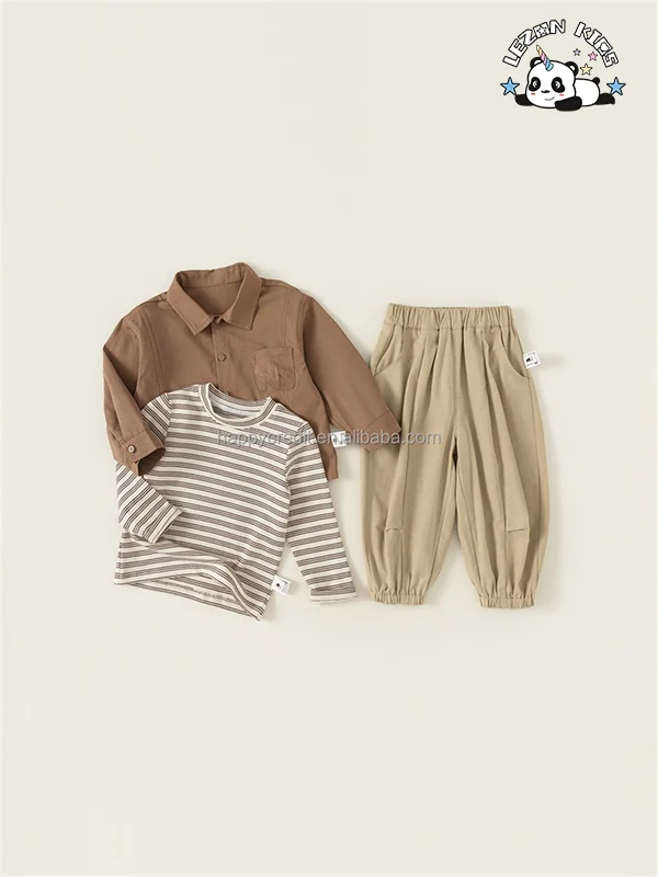 LEZONKIDS - Customizable Stylish Long Sleeve Solid Shirt Jacket and Pants Two Pieces Boys Clothing Sets 2-14 Years